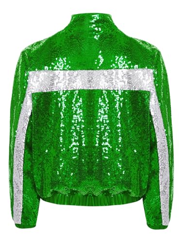 Kids Girls Long Sleeve Sequin Jacket Zip Up Jazz Latin Hip Hop Dance Bomber Coat Disco Party Outerwear4
