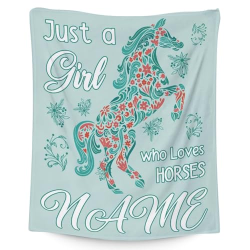 Mercuryelf Custom Horse Blanket Gift - 40x50 Inches Trendy Throw Blankets for Girls - Mint Green Soft, Fuzzy & Warm Throws for Travel, Office