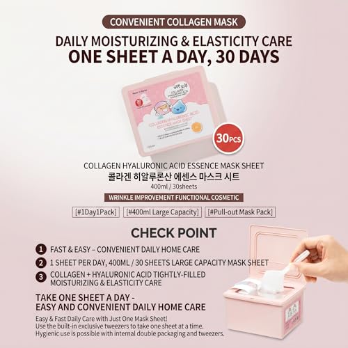 Image of esfolio Made in Korea 30 Sheets Pure Skin Collagen Hyaluronic Acid Essence Facial Mask - Hydrating Face Mask for Smooth, Firm, and Supple Skin