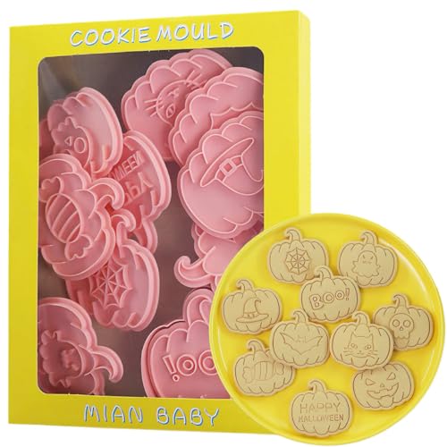 10Pcs Halloween Cookie Cutters Pumpkin Shaped Cookie Cutters Plastic Halloween Cookie Cutters Set Halloween Biscuit Cutter for Baking Cookies and Halloween Decorations