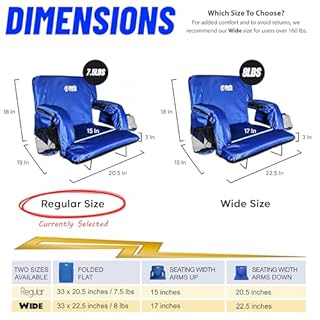 BRAWNTIDE Stadium Seat for Bleachers with Back Support - Wide Padded Reclining Bleacher Seat, Portable Folding Stadium Chair with Armrests, Hooks, Straps, Cup Holders & Pockets (Blue, Regular Size)