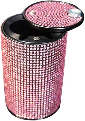 Cenicero de cigarrillos de automóvil con diamantes brillantes portátil con tapa, a prueba de olores, cenicero de automóvil con diamantes de cristal