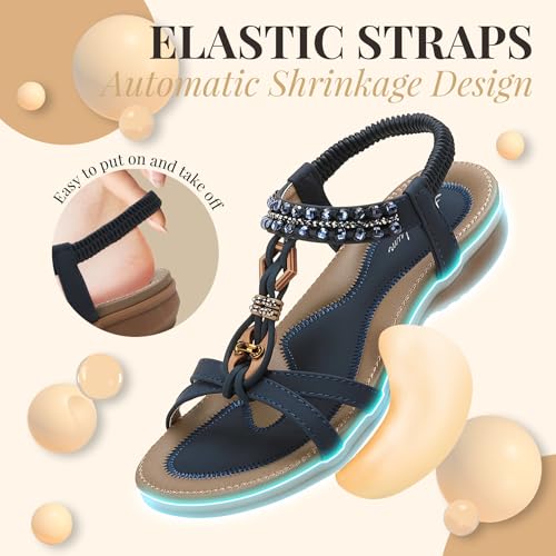Image of Littleplum Womens Sandals Arch Support Slingback Rhinestone Dressy Sandals Comfort Summer Shoes Ankle Strap Elastic Flats for Beach Walking