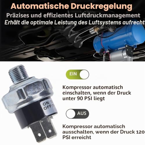 LKRXW Druckschalter für Kompressor 90-120 PSI Luftpumpe Schalter 1/4\ NPT Luftkompressor Steuerschalter Automatische Druckregelventil für Kompressoren DC 12V 24V AC 110V 220V