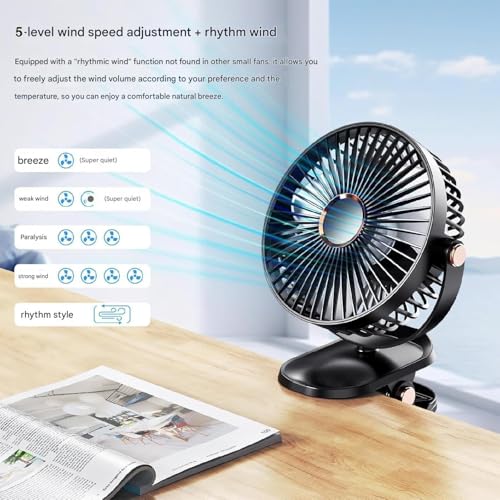 Image of RAXHOL ๐ inch ๐๐ง๐๐ก Rechargeable Desktop Mini ๐๐ฅ๐ข๐ฉ ๐
๐๐ง with ๐๐๐ Lighting | High Speed Rechargeable Table Fan for Home | ๐ ๐๐ฉ๐๐๐ Modes Portable fan for Kitchen Home Office (Black)
