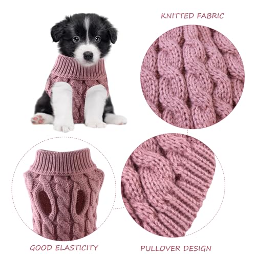 1 Haustierpullover, 2 Haustierfliegen, Warmer Wintermantel für Haustiere, Pullover, Rollkragenpullover, geeignet für Katzen und Hunde (M, rosa)