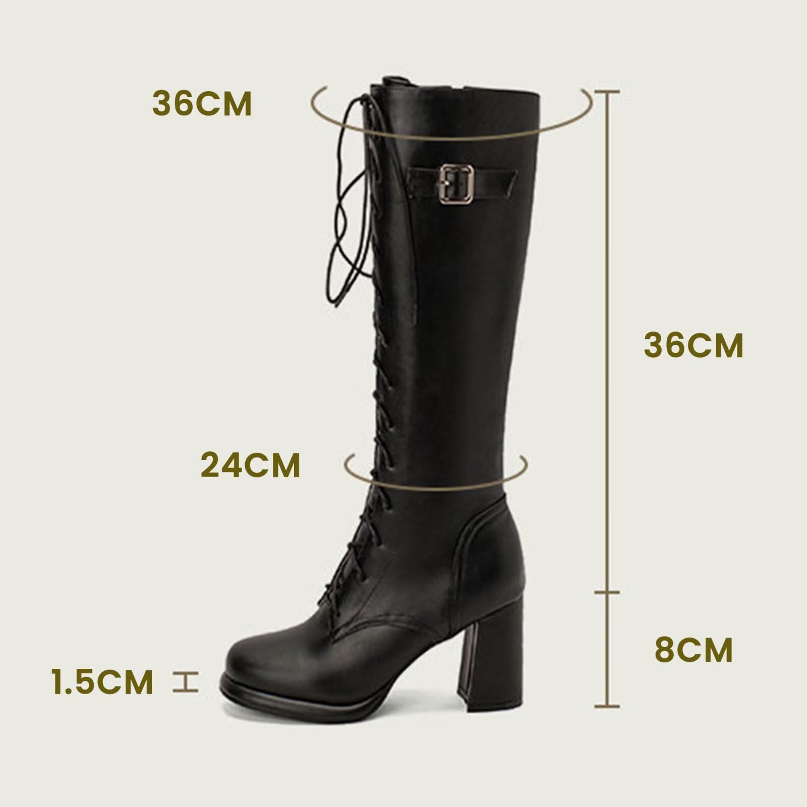 Générique Bottes Hautes à Lacets pour Femme Bottes Genoux Talon Bloc Épais Bottines Plateforme Élégant Cavalière avec Fermeture Éclair et Boucle Automne Hiver