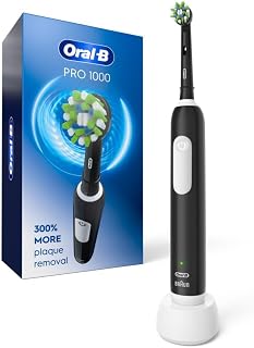Oral-B Pro 1000 Rechargeable Electric Toothbrush Black - 3D Cleaning Action, Pressure Sensor, 300% More Plaque Removal