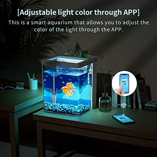 Eraark Smart Aquarium Kit 1.5 Gallon Betta Fish Tank Self Cleaning, Supports Bluetooth, Fish Tank With Filter Led Light, Decorative Sand, Water Pump, Fish Tank Starter Kits, Fish Bowl (Lighthouse) #TOP2