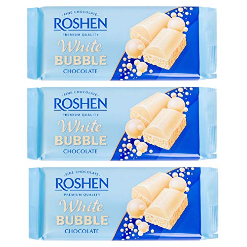 3 bars of Roshen Aerated Bubble Chocolate (White, Caramel, Milk or Dark chocolate), 3 bars = 240 g or 8.46 Oz (3x White bars)