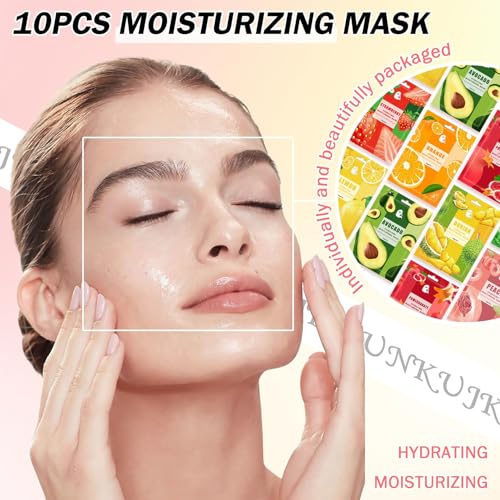 JunKuJK 10PCS Hydrating Facial Sheet Mask,Moisturizing Face Masks Gift Set,Long Lasting Face Mask Facial Mask Kit for All Skin Types - Image 3