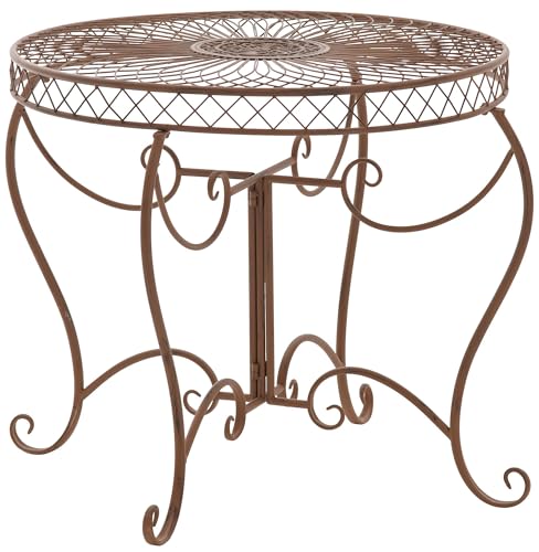 CLP Table de Jardin Ronde Style Art Nouveau Sheela, Table en Metal en Fer thermolaque, resistante aux intemperies, Couleur:Marron Antique