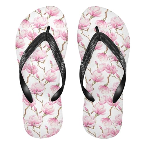 Magnolia Branch Pink Flip Flops for Beach Thong Sandals Anti-slip Lightweight Beach Shoes for Summer Swim Travel