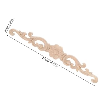 HEALLILY Solid Wood Carved Door Applique Decorative Flower Onlay for Furniture and Cabinet Doors Creative Carving Design Size 10.62X1.57X0.31 Inches 2 Pieces