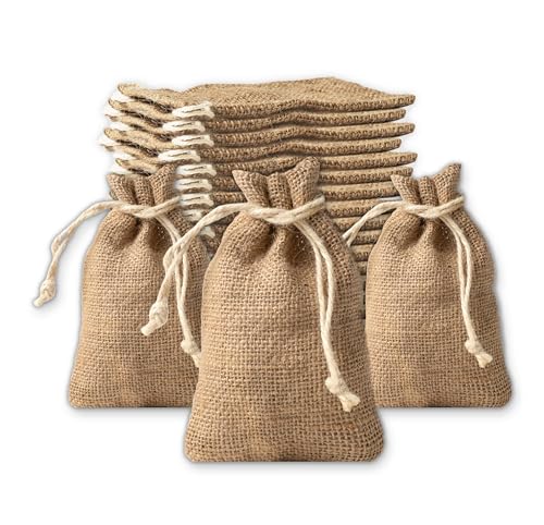IPEA Bolsas de yute natural con cordón blanco – Tamaño 15 x 10 cm – 20 unidades – Bolsas pequeñas de yute auténtico para bomboneras, bodas, fiestas, bautizos, eventos, regalos – Personalizables