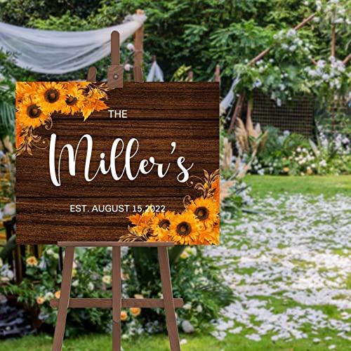 Panneau de bienvenue en bois pour mariage d'automne au thème tournesol