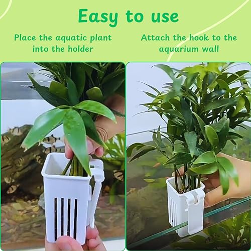 Image of 2pcs Aquarium Plant Holder, Fish Tank Plant Holders, Hanging Aquatic Planted Pot Planter Pot, Aquatic Tanks Grass Holders Hydroponic Plants Cups, Aquaponic Basket, Fish Tank Decorations (Basket White)