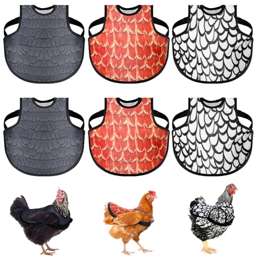 6Pcs Chicken Saddles for Hens, Adjustable Hen Aprons for Back Feather Protection, Waterproof Chicken Vest Jacket for Poultry, Fits Small to Medium Hens (3 Colors)