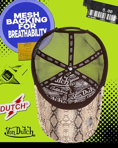 Image of Von Dutch Monogram Trucker Cap - Retro Snapback Cap for Men and Women - Adjustable Snap Fit Panel, Mesh Rear, Curved Bill