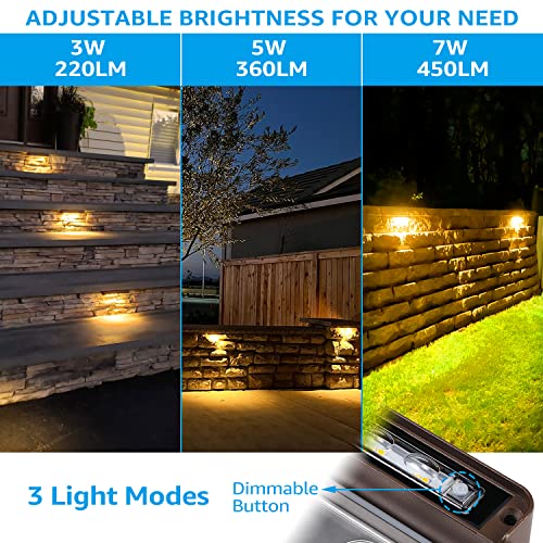 Leonlite 8-Pack 12 Inch Dimmable Led Hardscape Lighting 3-Way, 3W/5W/7W Retaining Wall Lights, Low Voltage Landscape Lights, 12V-24V Ac/Dc, Outdoor Paver Step Light, 3000K Warm White, Etl Listed #TOP1