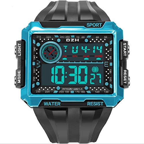 Gonetre wch Reloj digital electrónico deportivo para hombre, luminoso, resistente al agua, pantalla electrónica digital, Azul, Digi