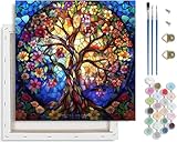 VIGEGU Tree of Life Paint by Numbers Kit for Adults Beginner with Framed,Easy Adult Paint by Number Kits on Canvas DIY Painting for Beginners Art by Numbers for Home Wall Decor 10x10 Inch