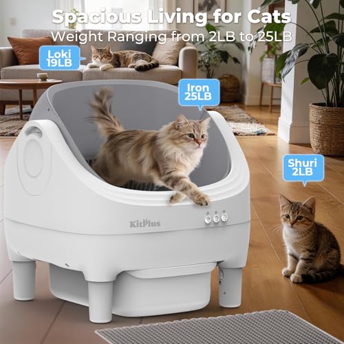 Image of Self-Cleaning Cat Litter Box, Open-Top Automatic Litter Box with APP Control, Odor-Control & Low-Noise Design, Large Capacity, Safe for Multiple Cats