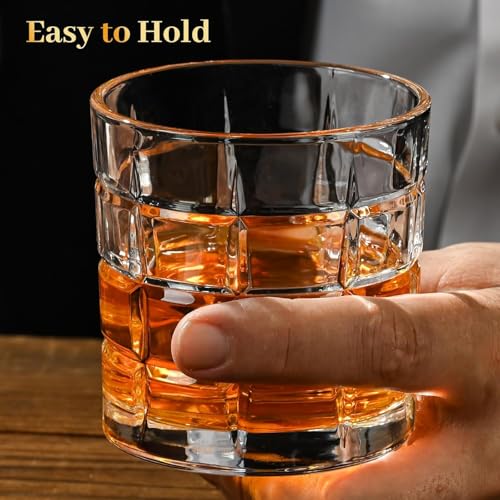 Image of Big Sqaure Whiskey Glasses Set of 2, Old Fashioned Cocktail Glass, 10 OZ Whiskey Glasses, Bourbon Glasses, Glasses for Scotch, Liquor Vodka, Bourbon, Valentines Day Gifts for Him, Boyfriend