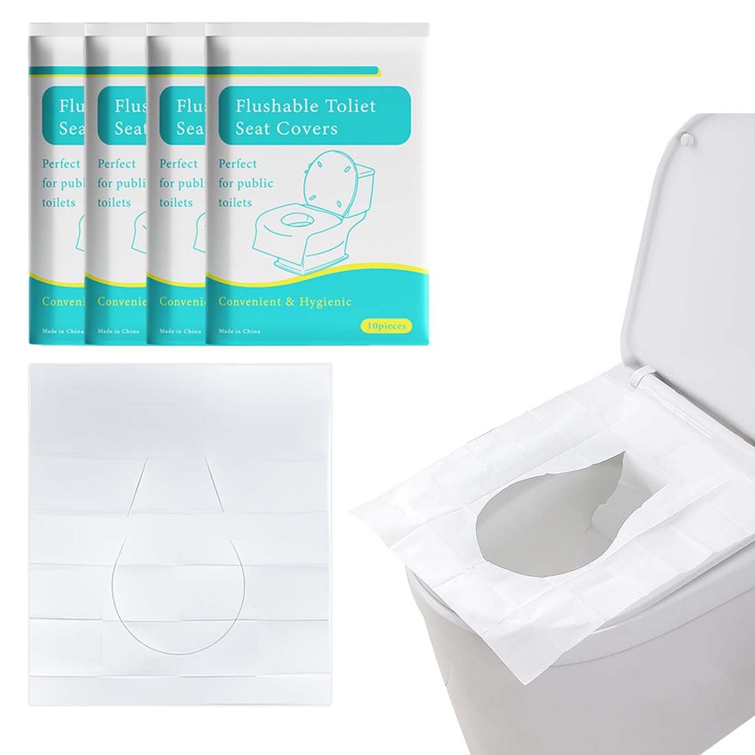 Copriwater 40 Pezzi Coprisedili WC Bianchi Biodegradabili Protezione Igienica Viaggi Bagni Pubblici