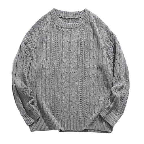Men's Knitted Sweater Round Neck Loose Pullover Fall Winter Casual Cable Sweaters