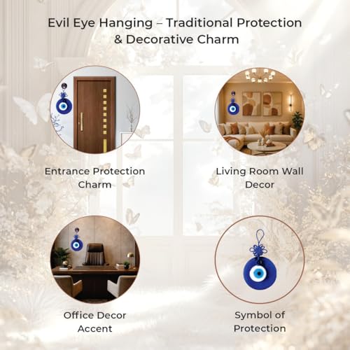 Image of Evil Eye Hanging Glass Nazar Battu for Home Entrance & Car | Blue Evil Eye Wall Hanging Decor for Protection, Positive Energy & Vastu Gift