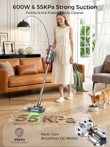 Image of Cordless Stick Vacuum Cleaner, 600W 55Kpa 70Mins for Home, Pet Hair, Carpet