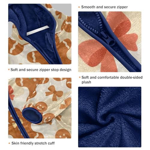 Gingerbread Men with Bows Pattern Toddler Fleece Jacket Girl Boys Hooded Fleece Jacket Coat Warm Outwear Zip-up 3-10T3