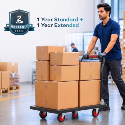 Image of CORVIDS 600 KG Heavy Duty Foldable Hand Platform Trolley| 2 Year Warranty | Industrial Push Cart for Warehouse, Factory & Shop | Anti-Skid Material Handling Truck, Honeycomb Base, 5 Heavy Duty Wheels