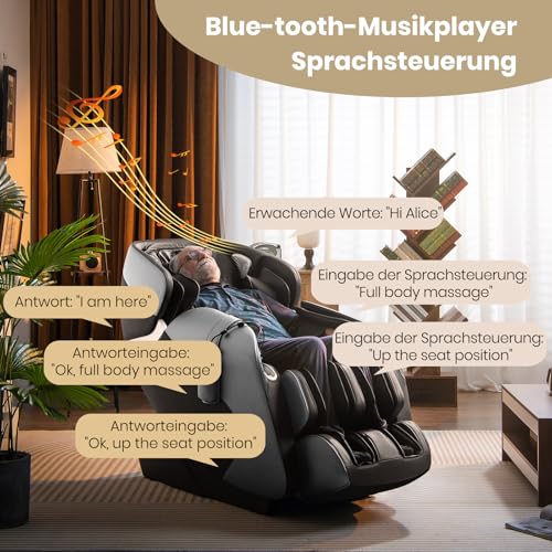 GOPLUS Massagesessel Ganzkörper, Massagestuhl mit Schwerelosigkeitsfunktion, Fernbedienung, Sprachsteuerung, Heizung & 12 Massageprogramm, Relaxsessel elektrisch für Zuhause & Büro (Schwarz) – Bild 6