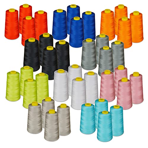 Lialina Ovillo de hilo overlock (40 conos, OEKO-TEX, grosor 120, longitud 2700 m, 100% poliéster, hilo de coser para máquinas de coser overlock