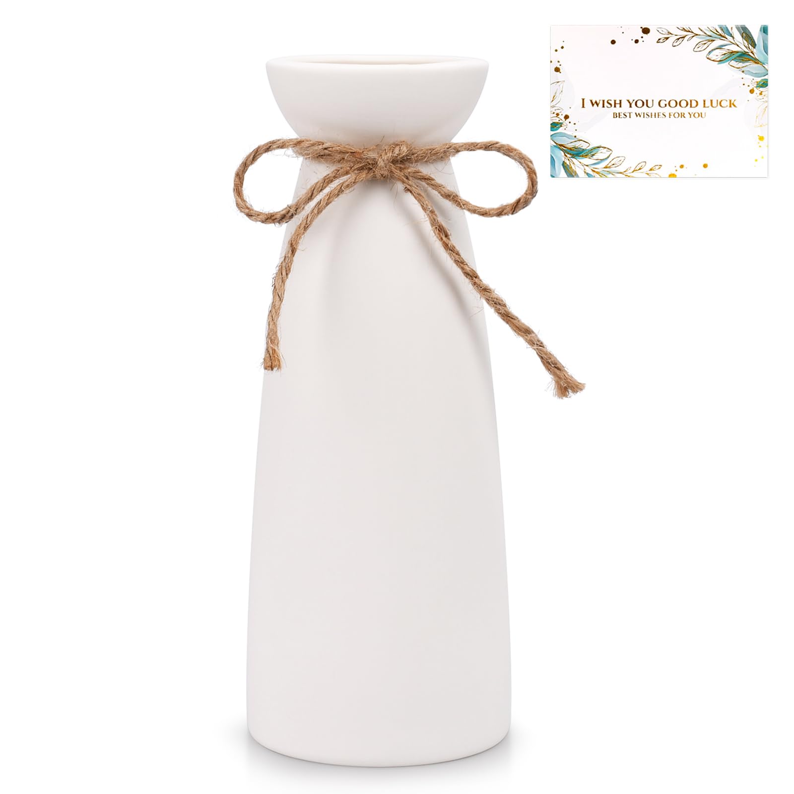 YUTUY Ceramic Vase, 23 cm Matte White Decorative Ceramic Vases for Flowers, White Vase for Pampas Grass, Modern Vase, for Bedroom, Kitchen, Living Room