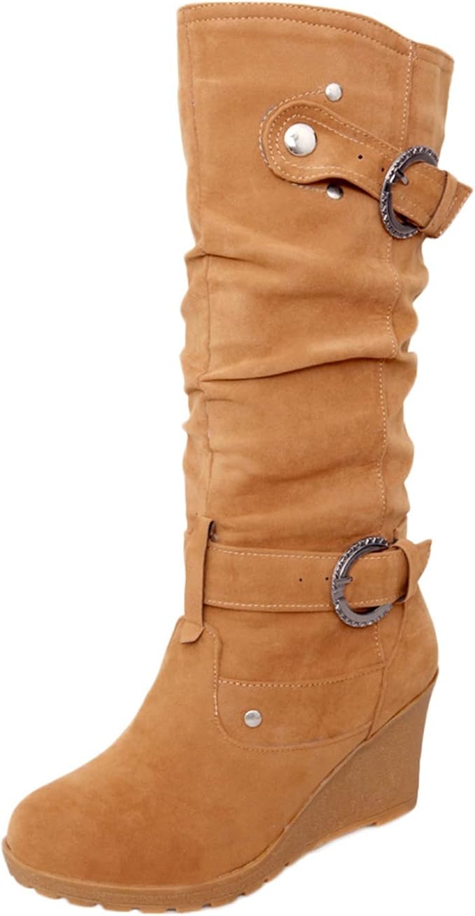 buckle wedge boots