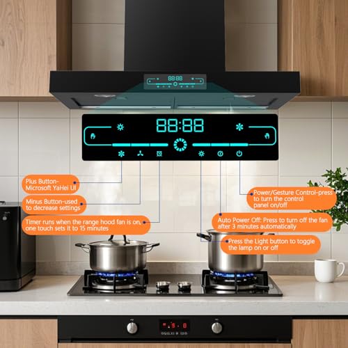 Image of Range Hood 30 inch, Heavy Duty 900 CFM, Wall Mount Range Hood with Ducted Convertible Ducted, Stainless Steel range hood With 4 Speed Gesture Sensing & 2 Pcs Adjustable Lights