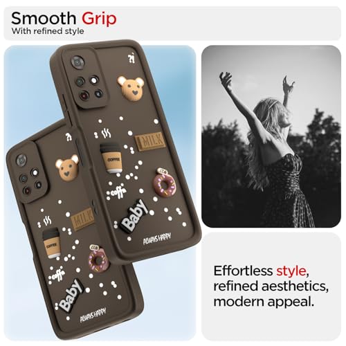 Image of Pikkme Back Cover for Redmi Note 11T 5G / Poco M4 Pro 5G | Cute Fun Cartoon 3D Bear Silicone Full Body Protection Bumper Cover (Brown)