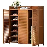 angelfanmily Armadietto Portascarpe in bamb&ugrave; a 7 Ripiani con 3 Ante, Mensola Scarpe in Stile Rustico per Ingresso, Corridoio, Camera da Letto, Organizzatore Multifunzionale con Scaffali