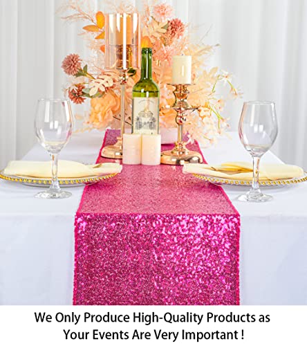 Hot Pink-Sequin Table Runner-12''X72'' Glitter Table Runner For Party Fuchsia Sequin Fabric Table Cloth Runner Baby Shower Table Runner Birthday Party Wedding Table Decor #TOP1