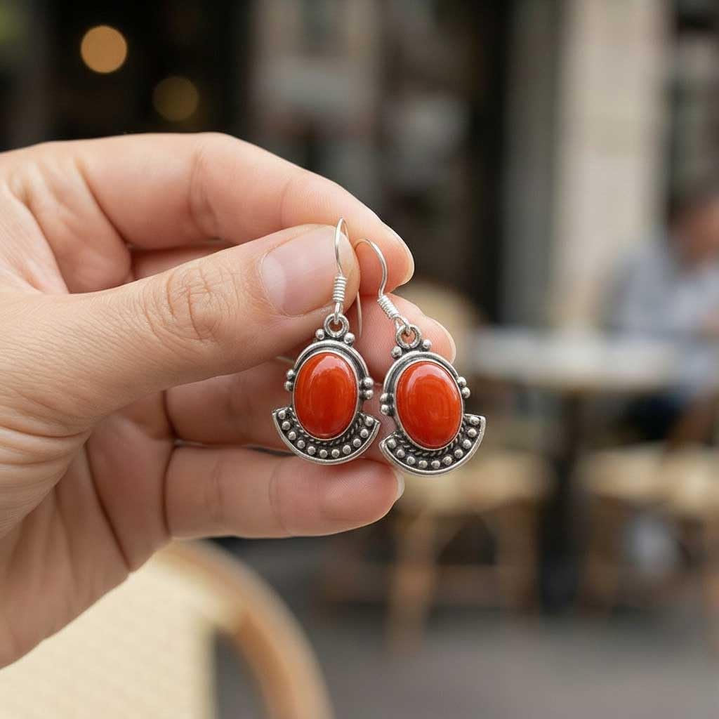 Boho Handmade Jewelry Natural Gemstone Carnelian, Moonstone, Rose Quartz, Amber Oval 925 Sterling Silver Overlay Drop Dangle Earring For Women
