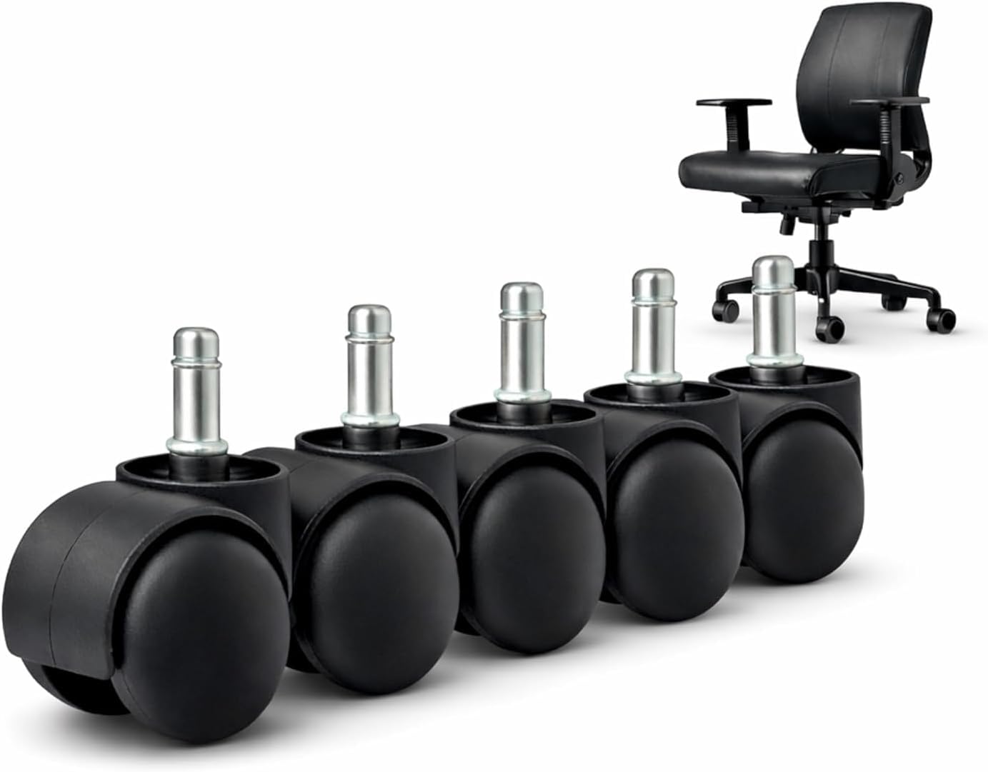 SELTOS Heavy Duty Pin Type Nylon Office Chair Wheels - Set of 5 Black Casters with 250 kg Load Capacity