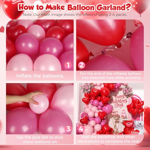 Image of Valentines Day Balloons Garland Arch Kit, Pink Red and Red Heart Balloons for Valentine's Birthday Galentine's Day Wedding Anniversary Engagement Romantic Party Decorations Special Night