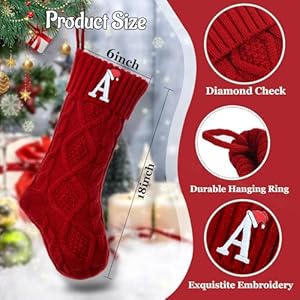 Ulico Christmas Stockings with Initials, 18’’ Large Embroidered Monogram Knit Christmas Stocking,Xmas Stocking for Kids, Holiday and Family Stocking for Fireplace or Party Decoration Red Letter A Ulico Christmas Stockings with Initials 18 Large Embroidered Monogram Knit Christmas StockingXmas Stocking for Kids Holiday and Family Stocking for Fireplace or Party Decoration Red Letter A