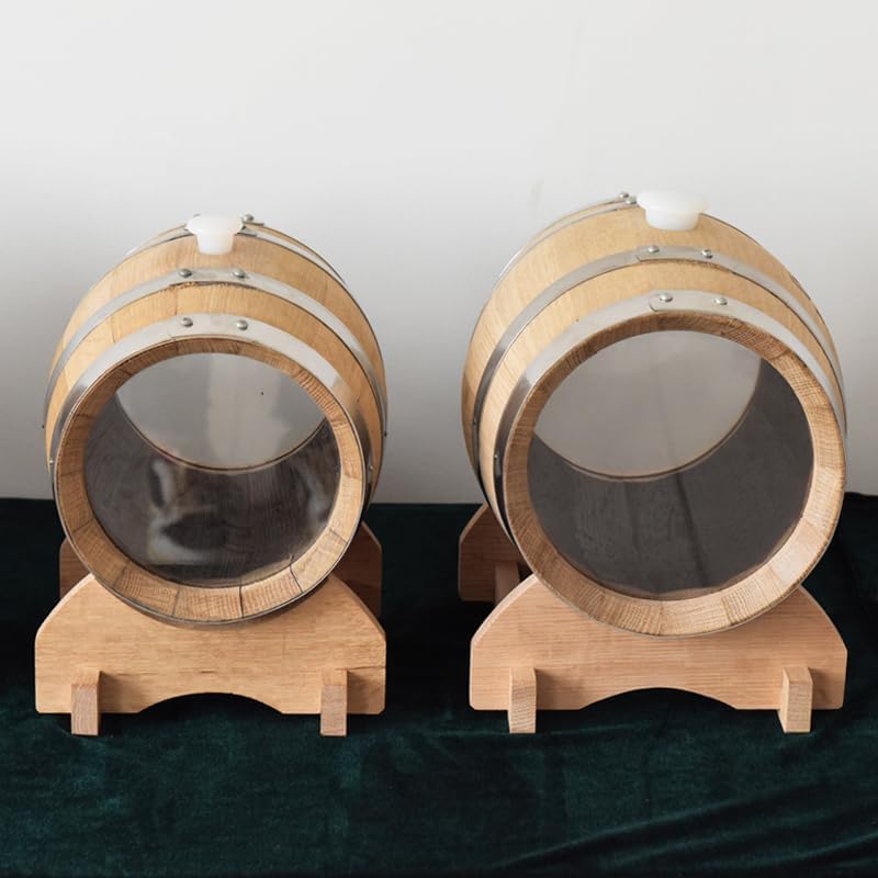 Gallon Oak Aging Barrel With glass mirror with Stand, Bung - Wooden Mini Whiskey Barrel - Charred Oak Barrels for Aging Whiskey, Bourbon, Cocktails, Rum, Tequila, Mead Wine (5L)