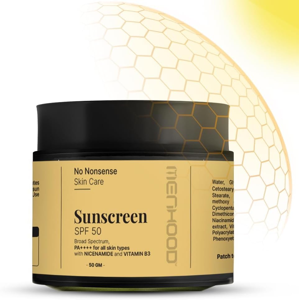 Menhood Sunscreen | SPF 50 PA++++ For Broad Spectrum with Niacinamide & Vitamin B3 | UVB UVA Rays Protection | No White Cast & Non-greasy | Easy Application & Quick Absorbing | Blue Light Protection Suitable For All Skin Type (50 Gm)