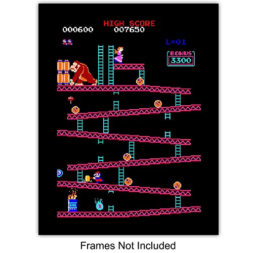 Classic Arcade Games - Arcade Decor - 8X10 Wall Art Prints Set For Man Cave, Den, Family Room, Bar, Bedroom - Gift For Gamers, Video Game, Atari, Pacman, Ms Pacman, Donkey Kong, Space Invaders Fans #TOP2