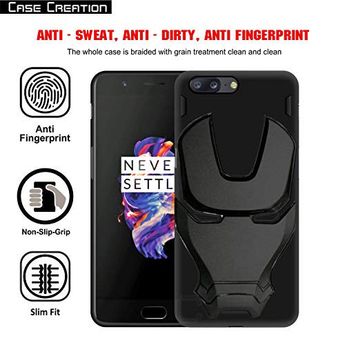Image of COVERLY Official 3D Touch Feel Trending Marvel Avengers Logo Mask Soft Rugged Grip Silicone Iron Man Super Power Cartoon Movie Engraved Silicone Matte Back Cover for Oneplus 5 - Black